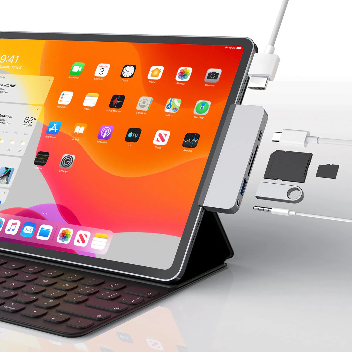 HyperDrive 6-in-1 USB-C Hub for iPad Pro/Air - Silver - Image 2