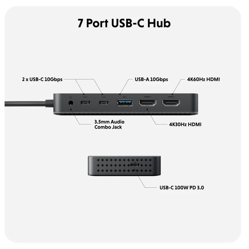 HyperDrive Next Dual 4K HDMI 7 Port USB-C Hub for Macbook, PC and Chromebook - Image 6